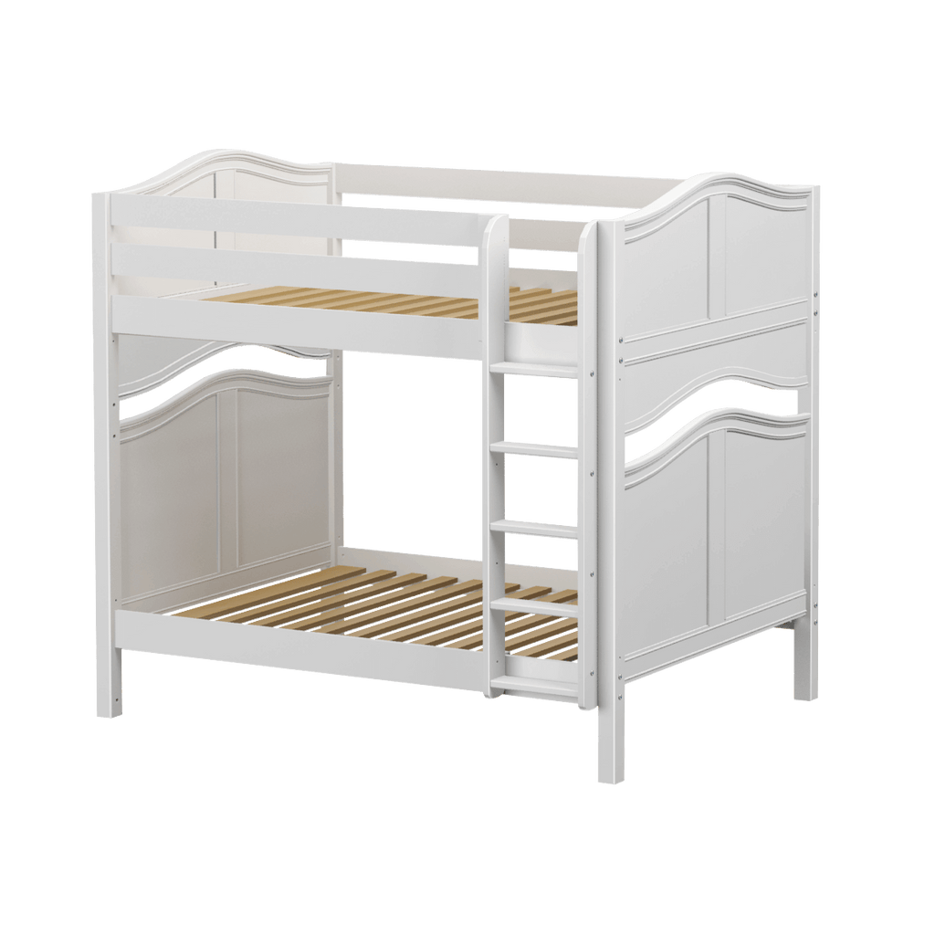 Curved style bunk bed with straight ladder, shown in white
