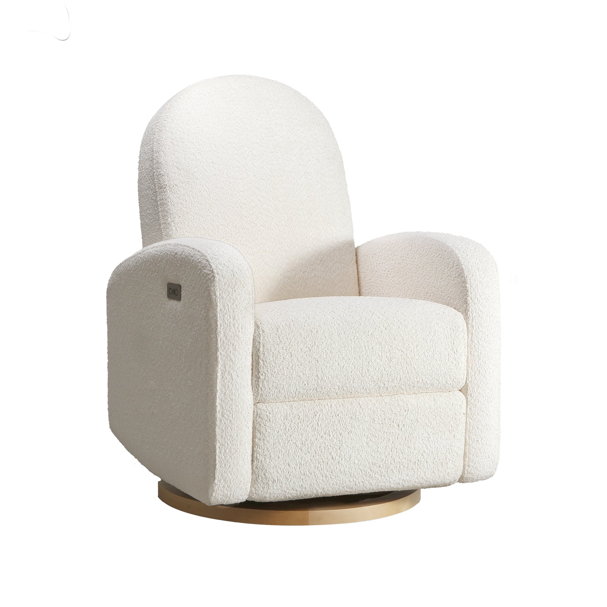 White armchair with wooden base on a white background