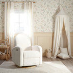 Load image into Gallery viewer, White recliner in a nursery with floral wallpaper and a canopy.
