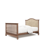 Load image into Gallery viewer, Dakota crib with beige velvet tufted headboard, converted to full bed, in nocello
