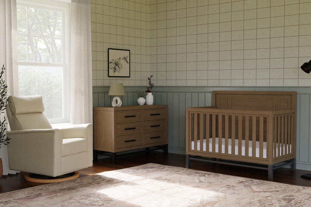 Newbern Collection (crib & six drawer double dresser), shown in driftwood.