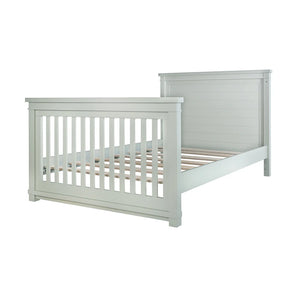 Rowan flat top crib, converted to full bed, in sage finish