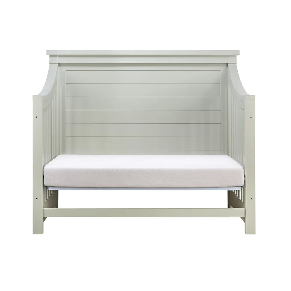 Rowan flat top crib, converted to daybed, in sage finish