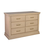 Load image into Gallery viewer, Beige dresser with six drawers and gold handles on a white background
