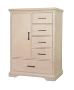 Load image into Gallery viewer, Beige wooden cabinet with four drawers and a door on a white background
