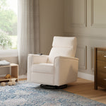 Load image into Gallery viewer, White recliner chair in a room with a window, curtains, and a dresser.
