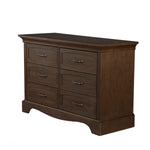 Load image into Gallery viewer, A six-drawer wooden dresser in a dark brown finish with silver metal handles, shown on a plain white background.
