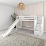 Load image into Gallery viewer, Mid height white loft bed with stairs and slide
