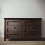 Load image into Gallery viewer, Wooden dresser with six drawers against a plain wall.

