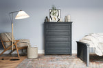Load image into Gallery viewer, Nursery room with gray dresser, chair, and bed.
