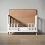 Load image into Gallery viewer, New York crib in natural and white, converted to toddler bed

