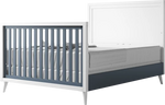 Load image into Gallery viewer, New York crib in white/navy, converted to a full size bed
