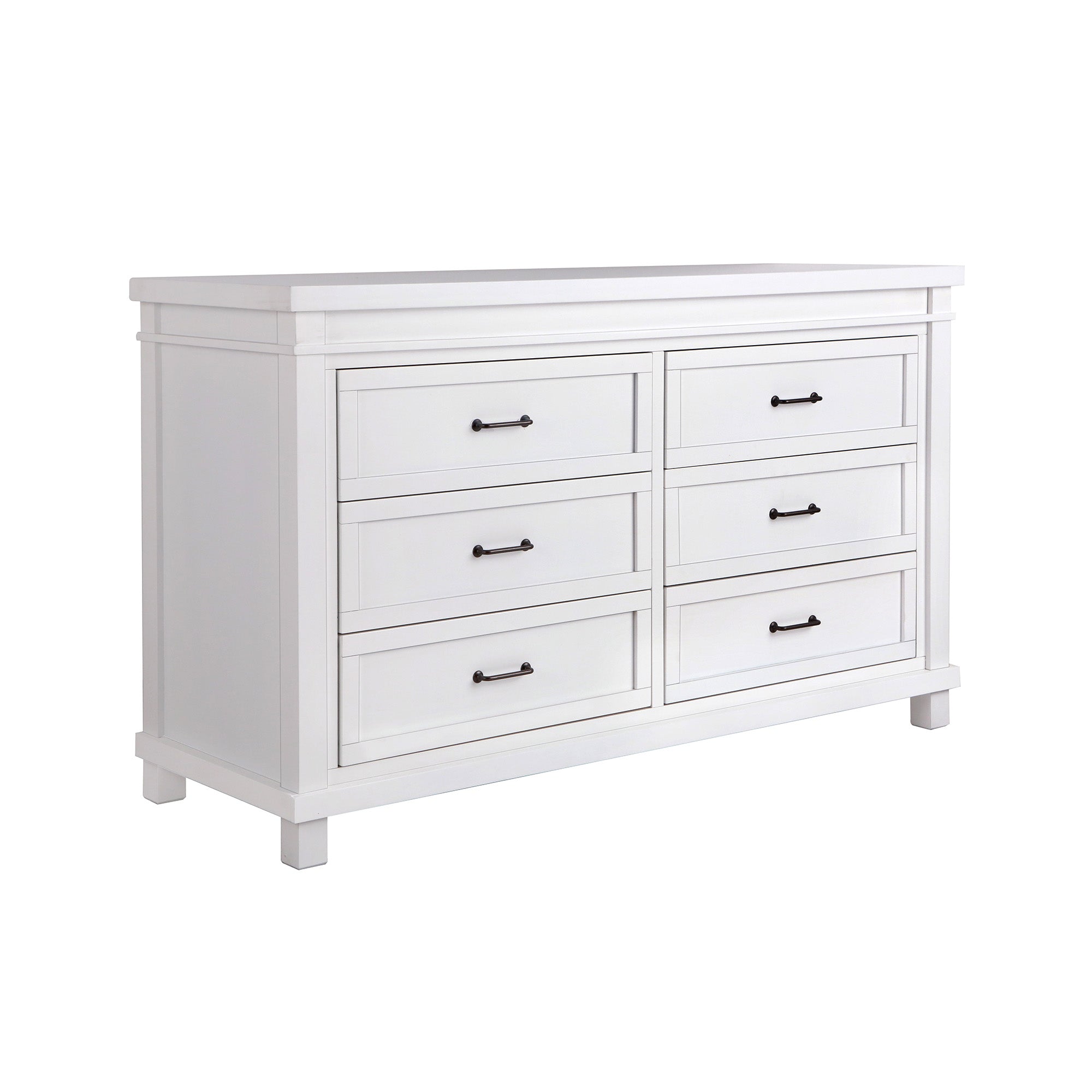 White dresser with six drawers on a white background