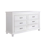 Load image into Gallery viewer, White dresser with six drawers on a white background
