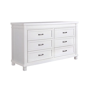 White dresser with six drawers on a white background