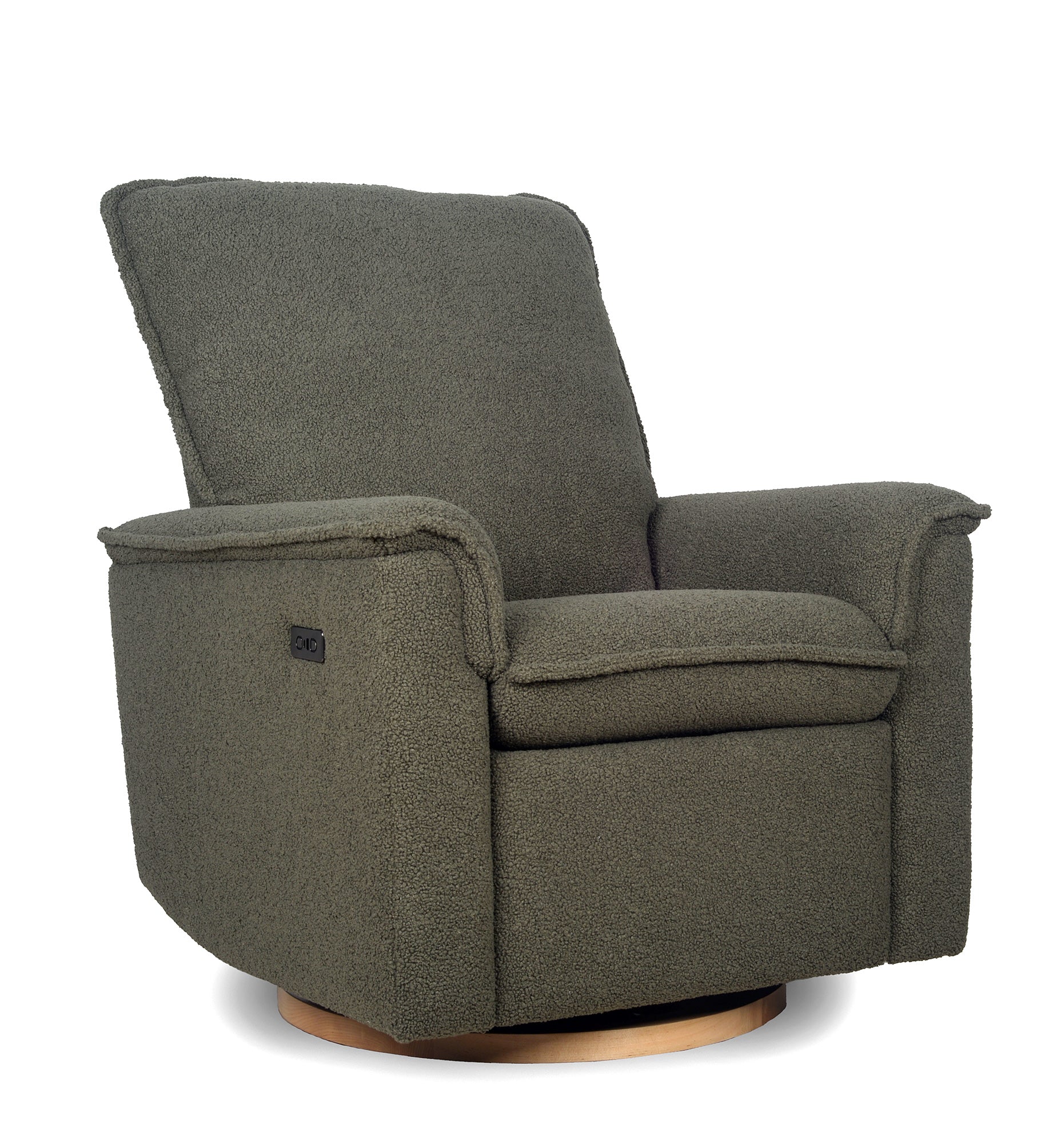 Dream power recliner, shown in sage fabric with wood base