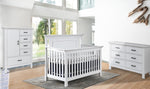 Load image into Gallery viewer, Como flat top crib, double dresser, &amp; chifforobe, shown in vintage white
