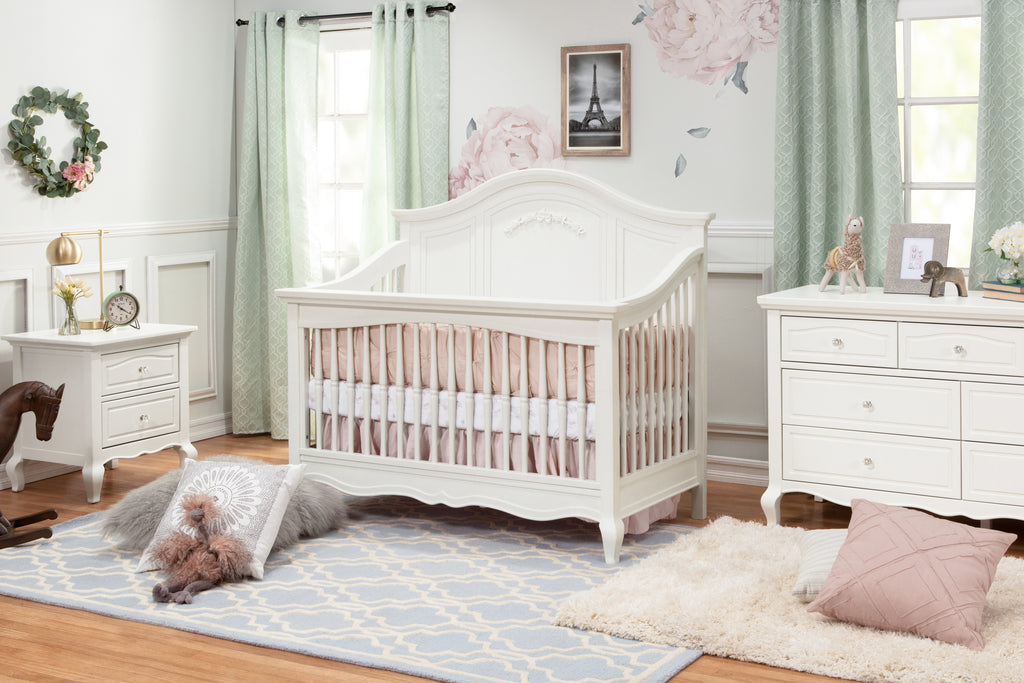 Mirabelle collection (crib, double dresser, & nightstand) in warm white