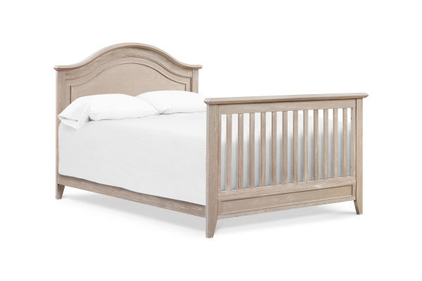Beckett Rustic curved top crib, converted to full size bed, in sandbar