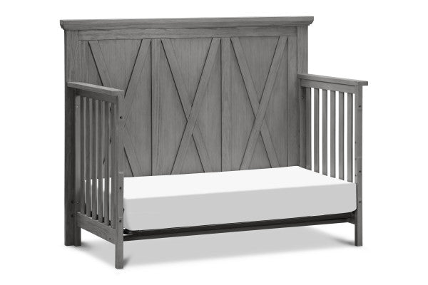 Emory crib converted to daybed, shown in weathered charcoal 