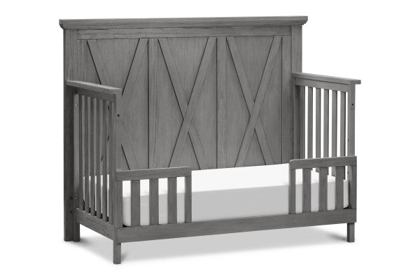 Emory crib converted to toddler bed, shown in weathered charcoal 