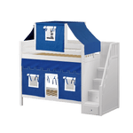 Load image into Gallery viewer, Maxtrix twin over twin bunk bed with stairs &amp; top &amp; lower tents (shown in white w/blue tents)

