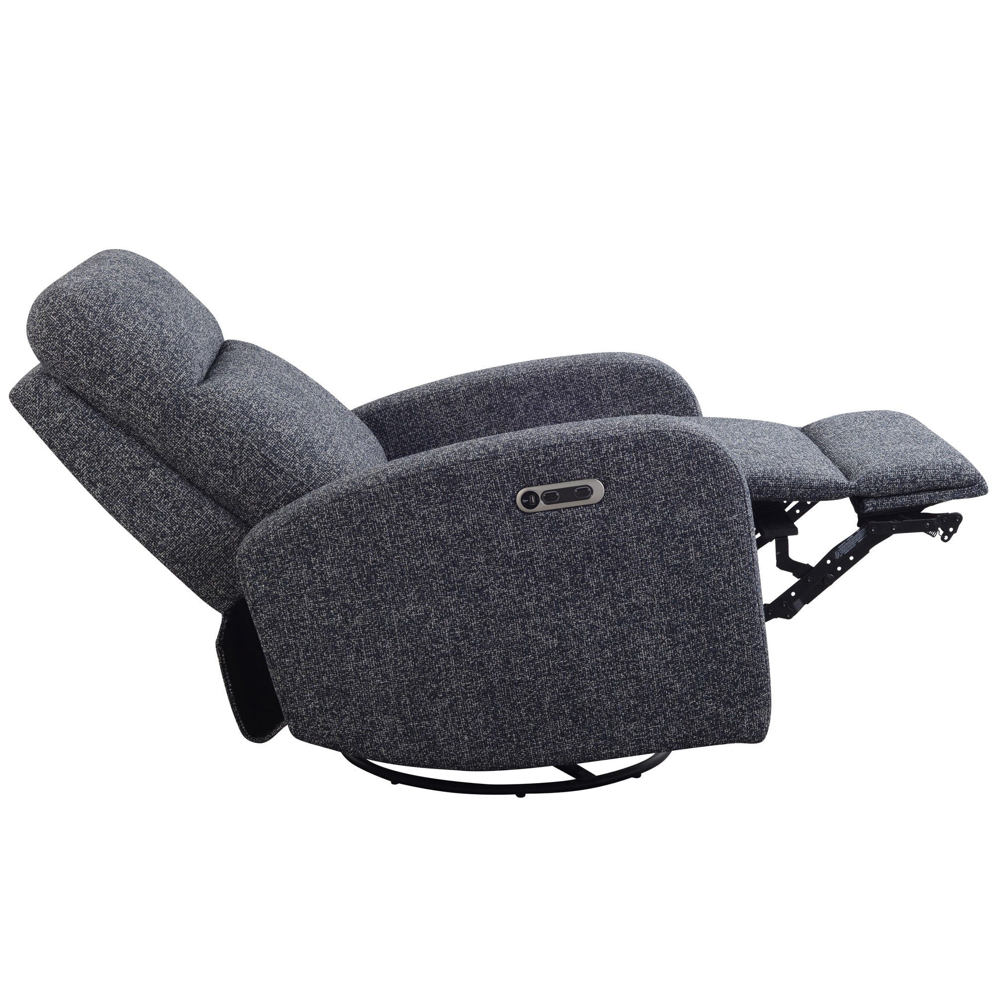 Jackson power recliner in denim fabric, shown fully reclined