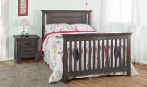 Como flat top crib converted to full bed & nightstand, shown in distressed granite