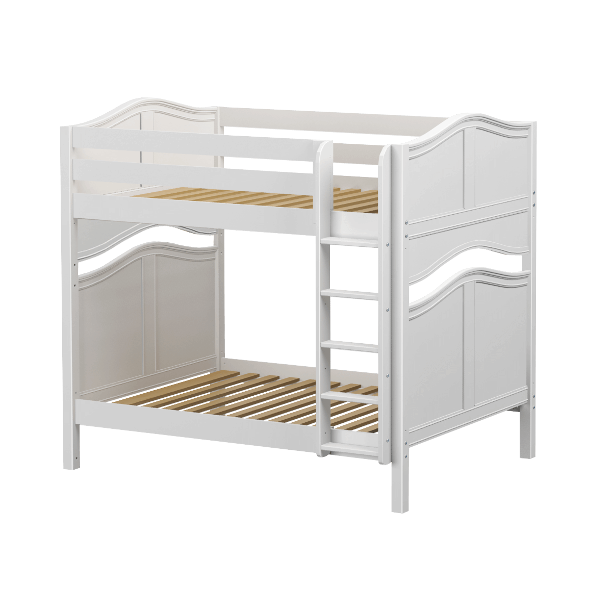 Curved style bunk bed with straight ladder, shown in white