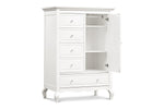 Load image into Gallery viewer, Mirabelle chifforobe with door open, displaying shelves &amp; hanging rod
