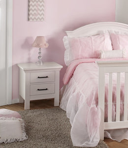 Como curved top crib, converted to full bed, (& nightstand) shown in vintage white