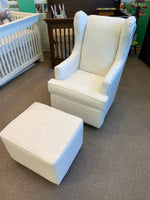 Load image into Gallery viewer, Wingback glider &amp; ottoman in cream fabric 
