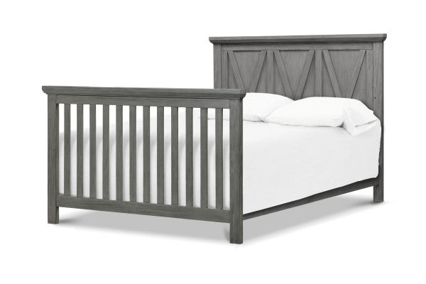 Emory crib converted to full size bed, shown in weathered charcoal 