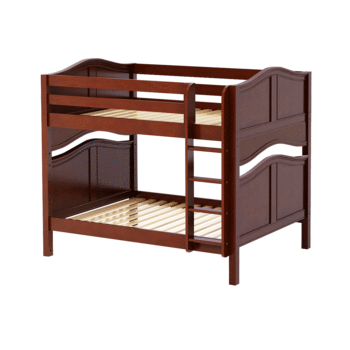Curved style bunk bed with straight ladder, shown in chestnut