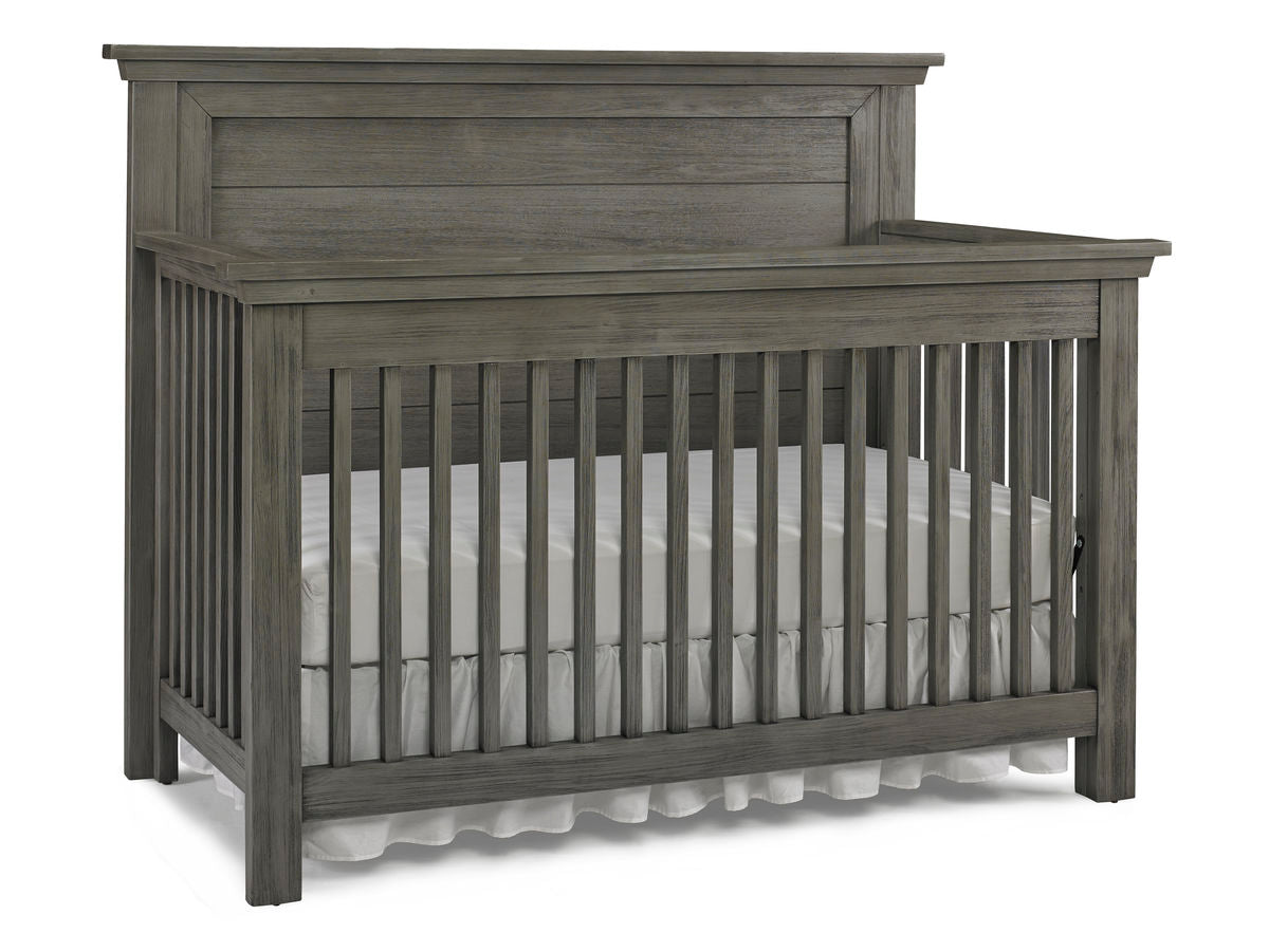 Lucca flat top crib, shown in weathered grey
