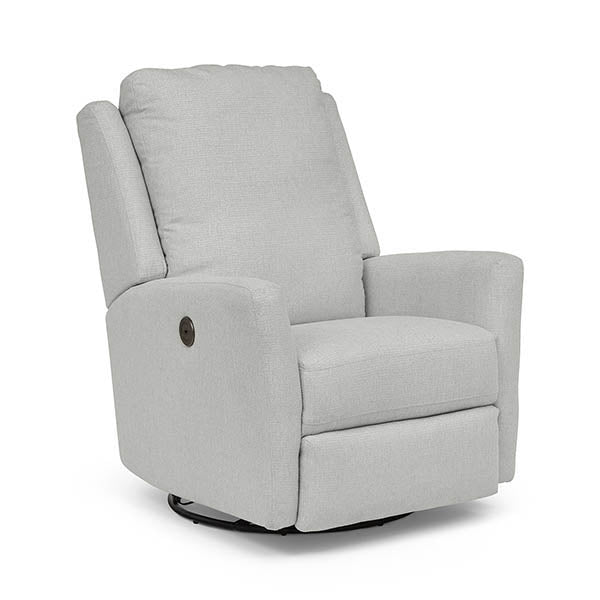 Heather glider recliner, shown with power option in light grey