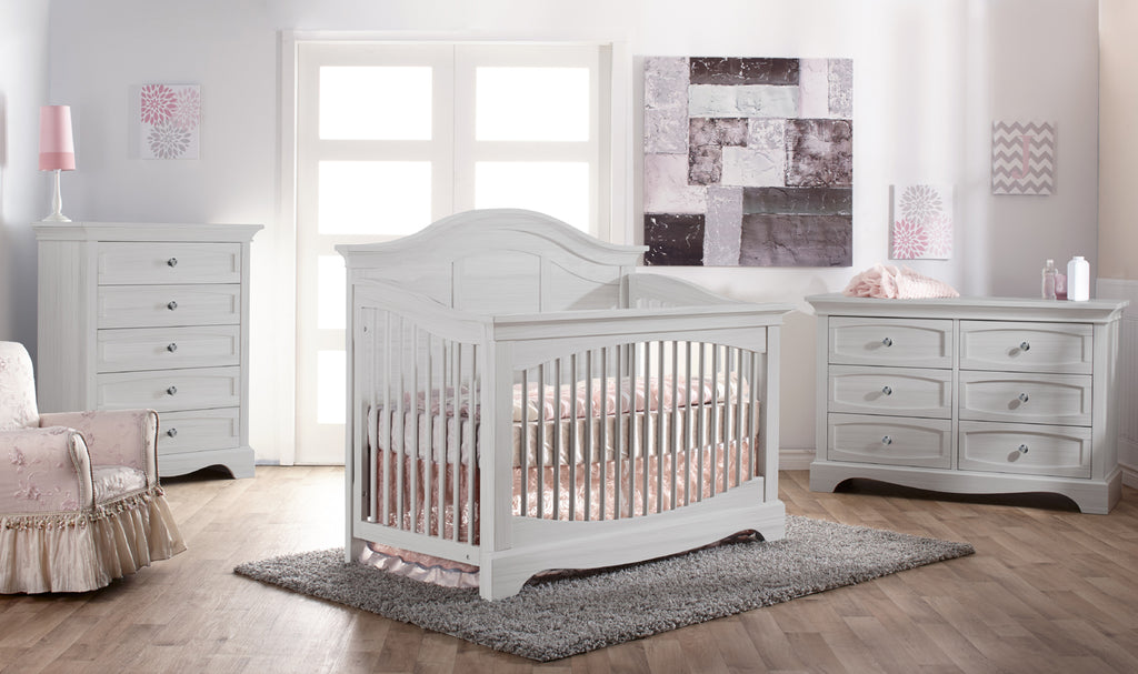 Enna collection shown with crib, double dresser, & chest