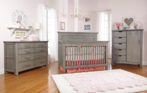 Lucca collection (crib, double dresser, & chifforobe), shown in weathered grey