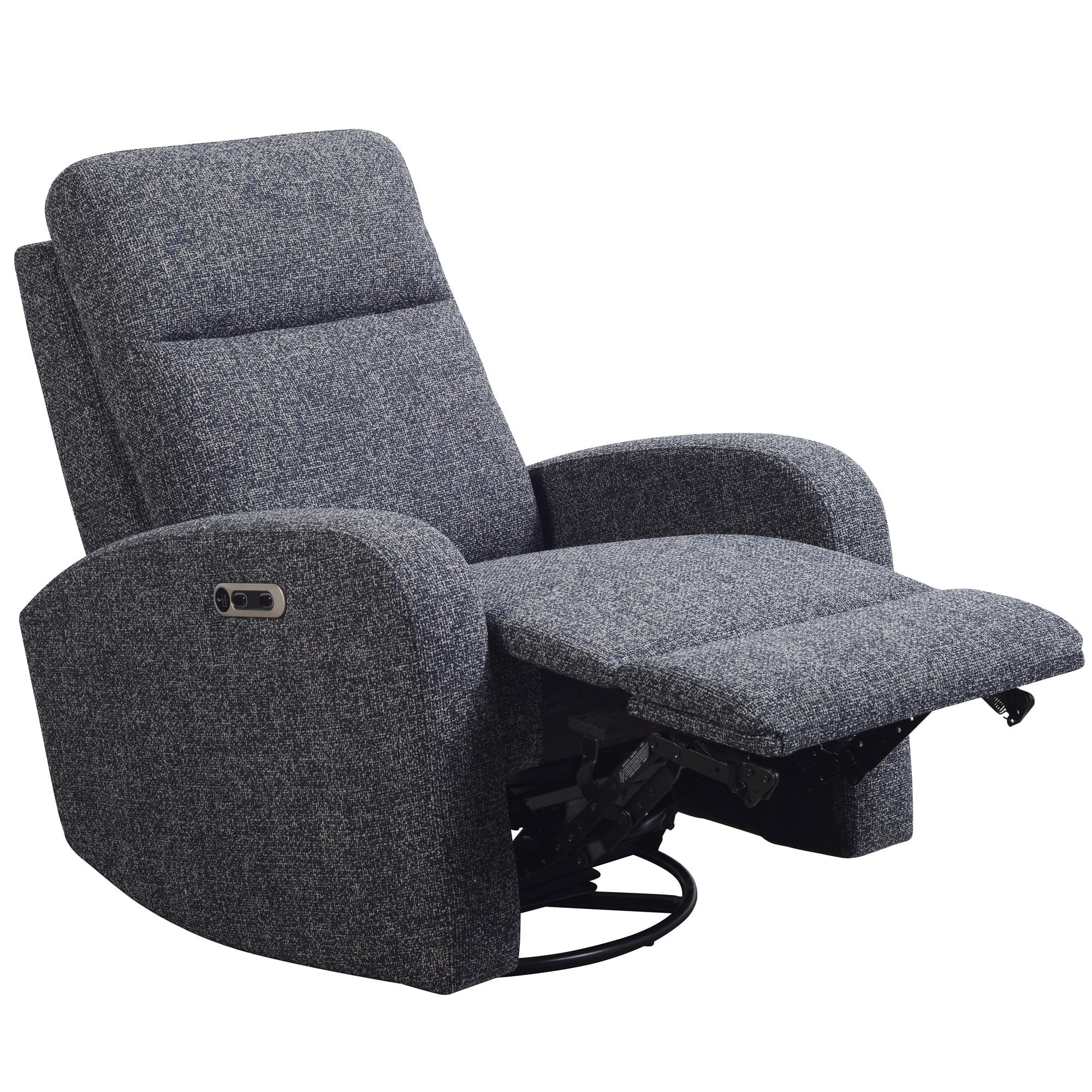 Jackson power recliner in denim fabric, shown midway reclined